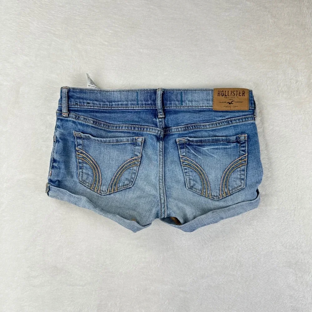 Hollister Denim Shorts Womens 00 Low Rise 23 Blue Cuffed Mini Micro Jean Shorts